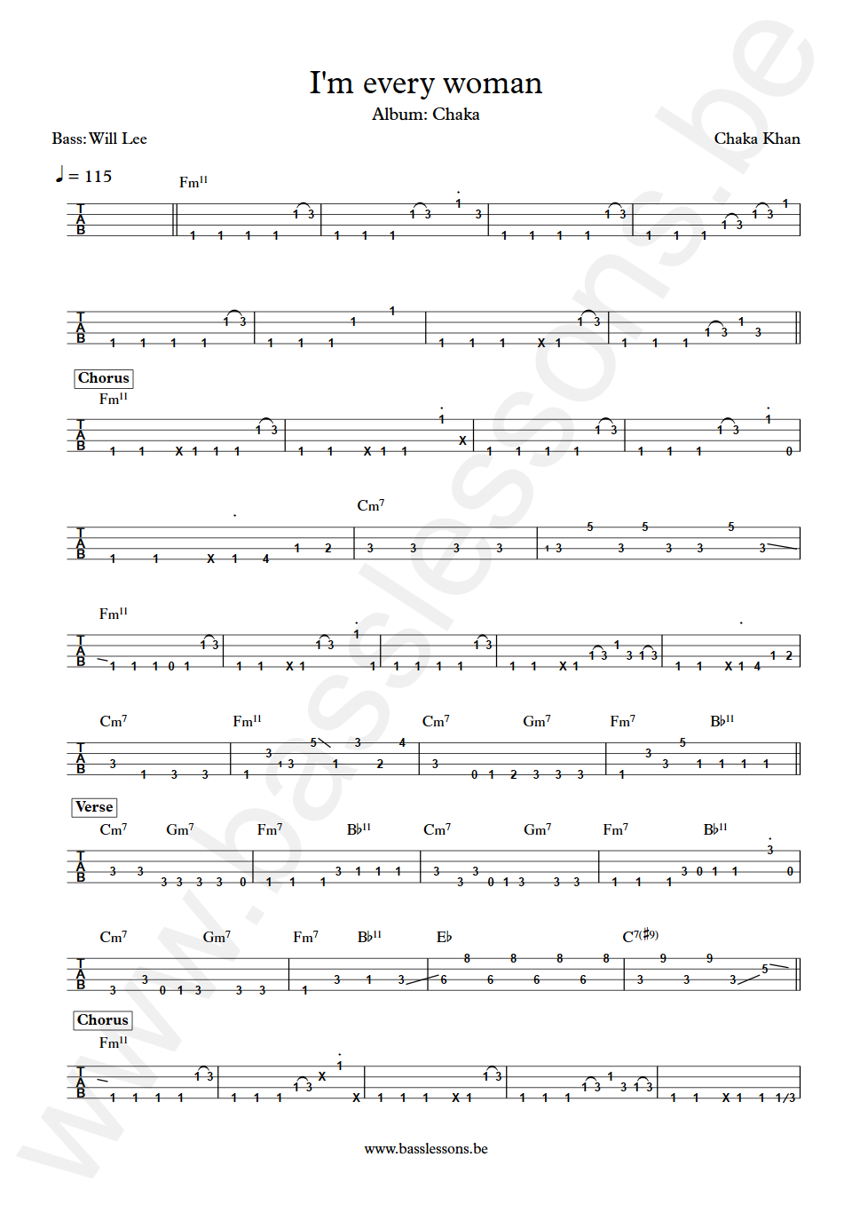 Chaka Khan I'm every woman Will Lee Bass Tab