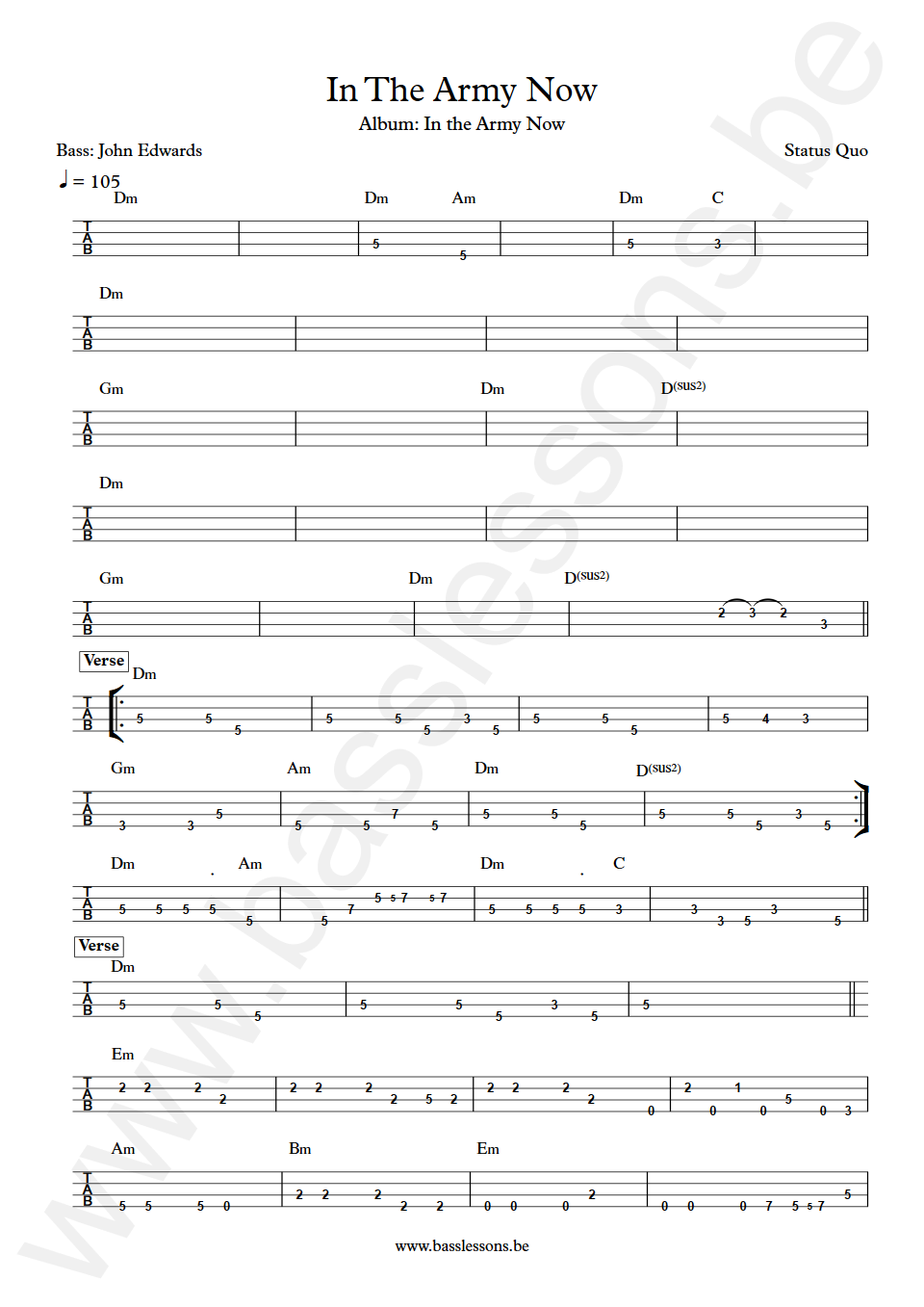 Status Quo In The Army Now John Edwards Bass Tab