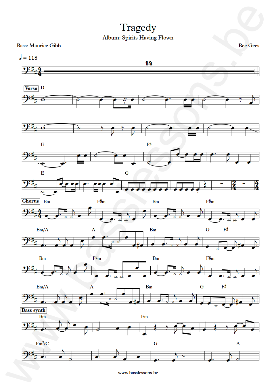 Bee Gees Tragedy Maurice Gibb Bass Transcription