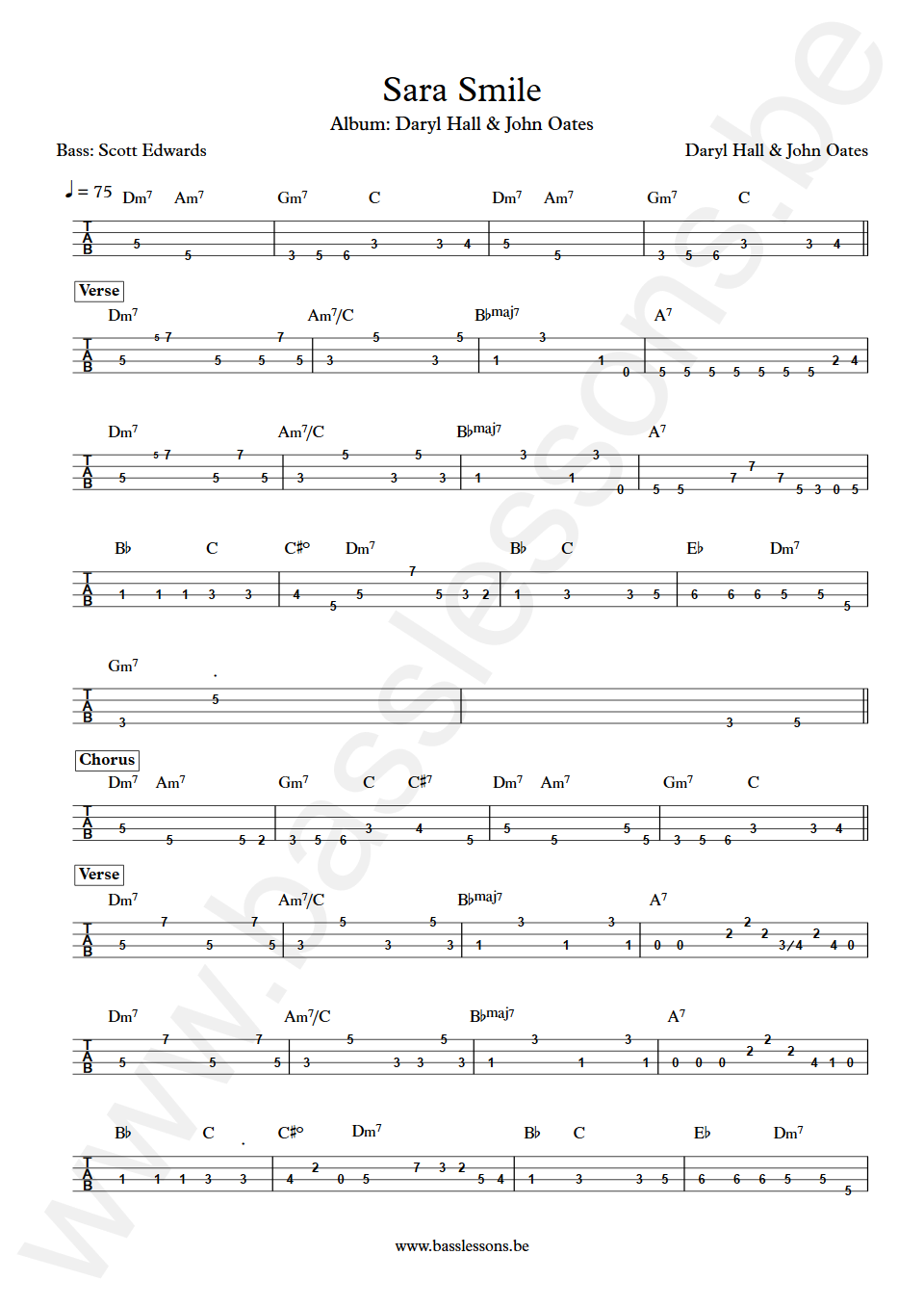 Daryl Hall & John Oates Sara Smile Scott Edwards Bass Tab