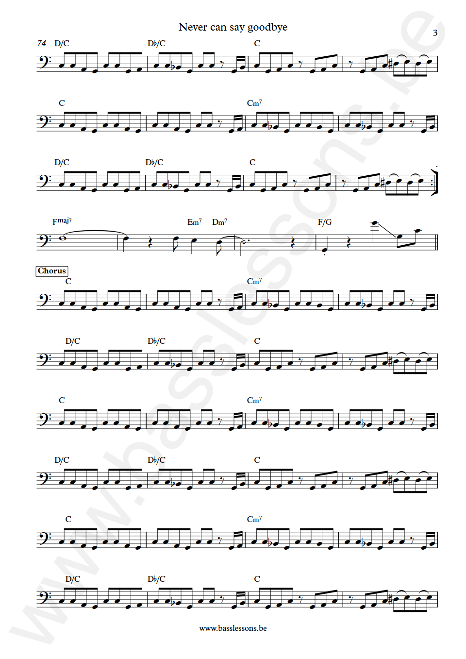 Gloria Gaynor Never can say goodbye Bob Babbitt  Bass Transcription part 3