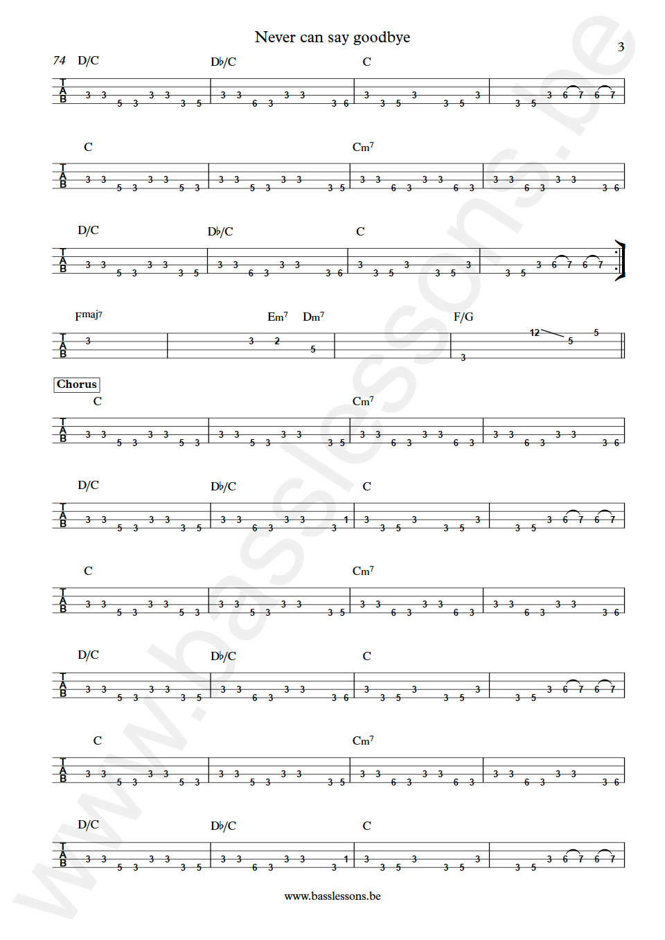 Gloria Gaynor Never can say goodbye Bob Babbitt  Bass Tab part 3