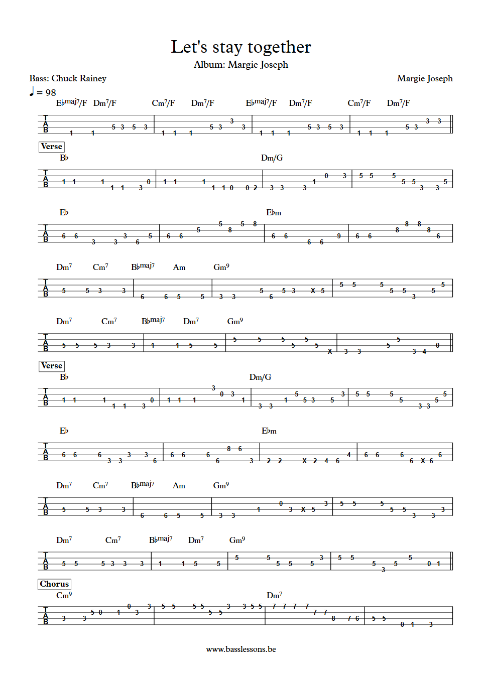 Margie Joseph Let's stay together Jerry Jemmott Bass Tab