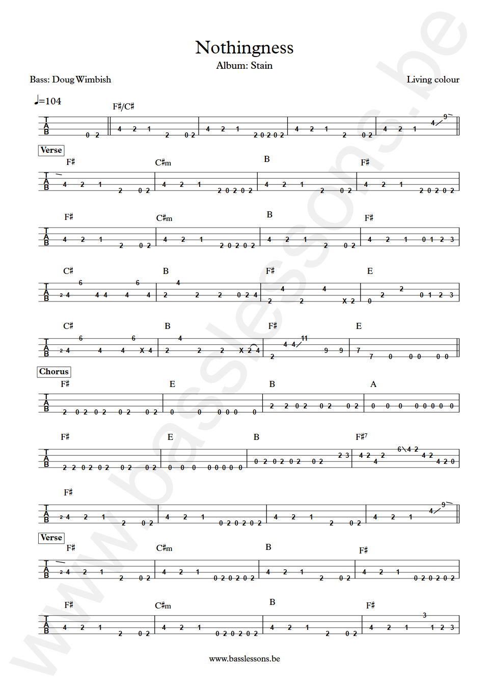 Living colour Nothingness Doug Wimbish Bass Tab