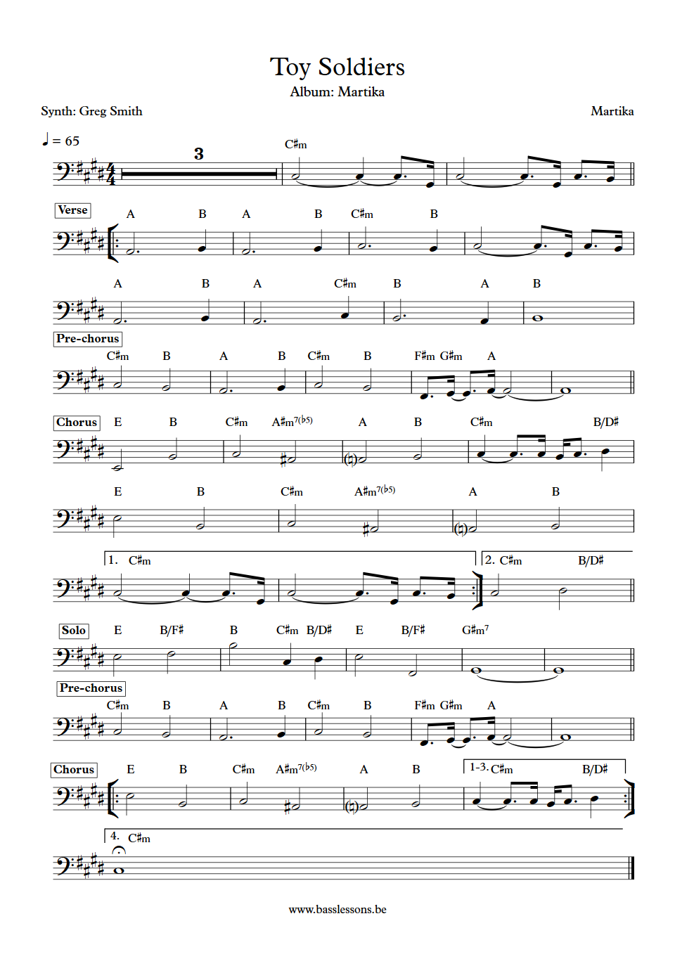 Martika Toy Soldiers Greg Smith Bass synth Transcription