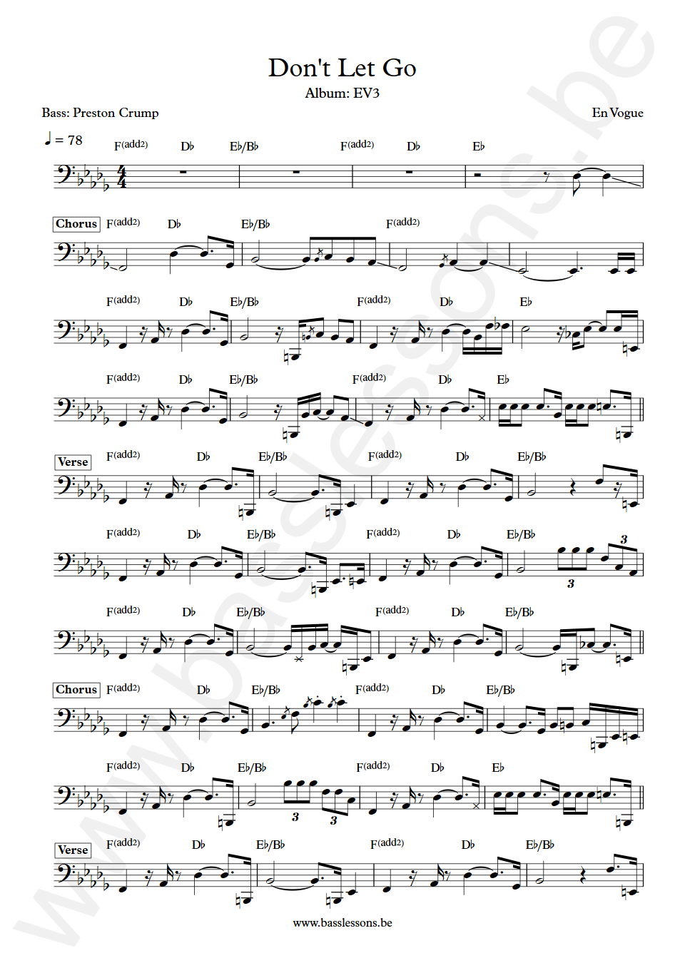 En Vogue Don't Let Go Preston Crump Bass Transcription