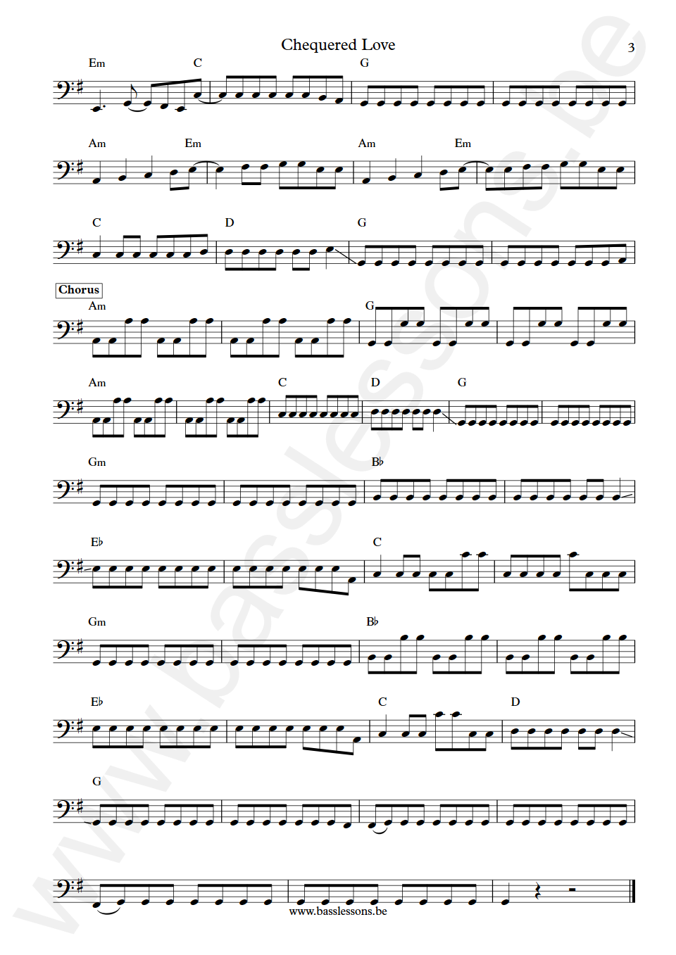 Kim Wilde Chequered Love Martin Russell  Bass Transcription part 3