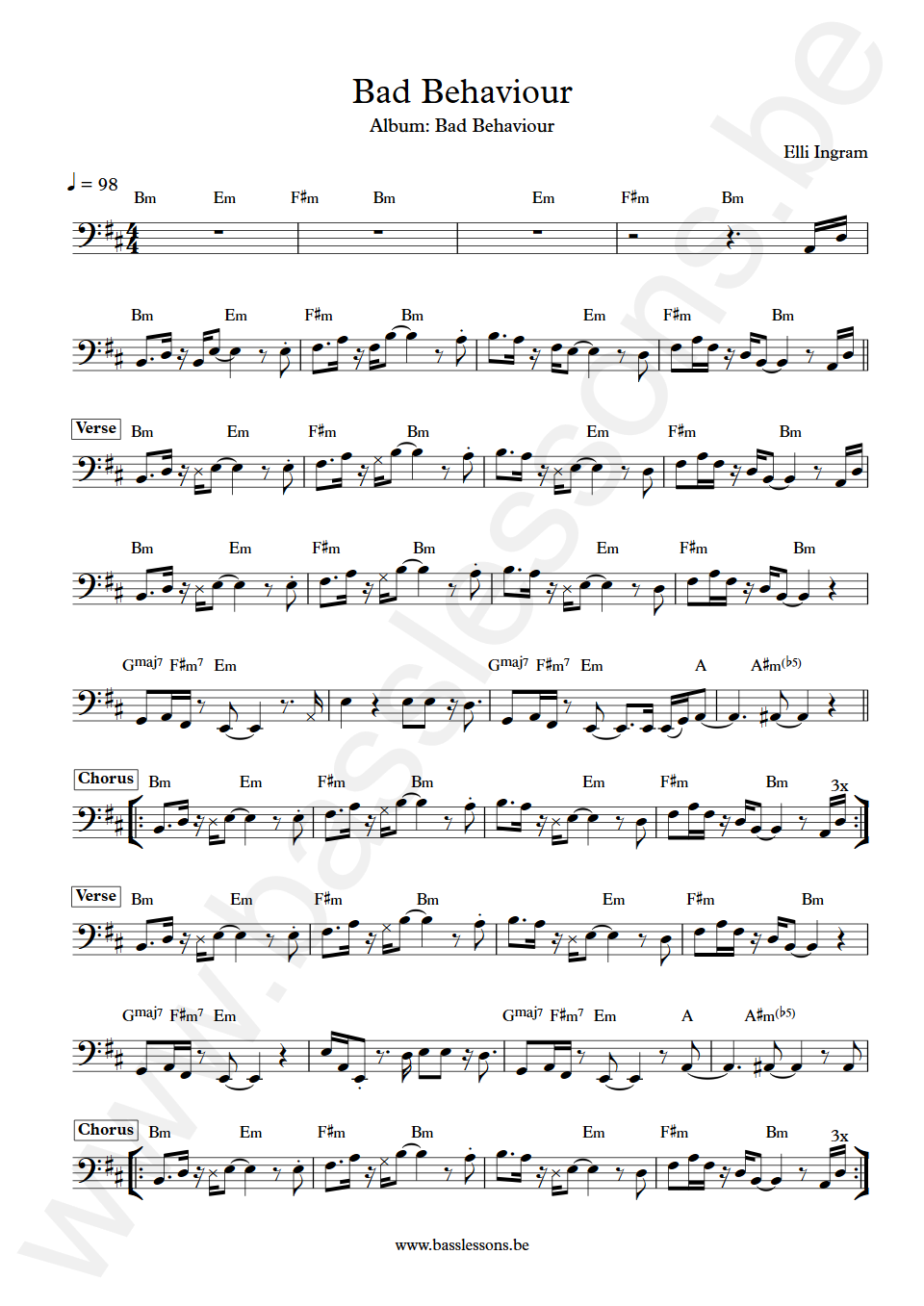 Elli Ingram Bad Behaviour Unknown Bass Transcription