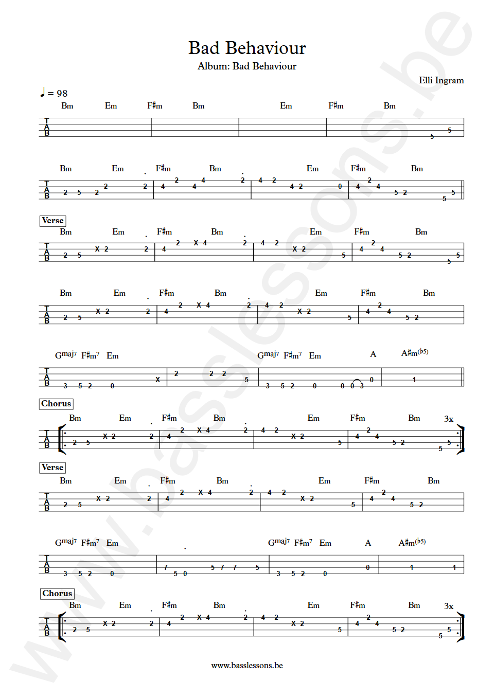 Elli Ingram Bad Behaviour Unknown Bass Tab
