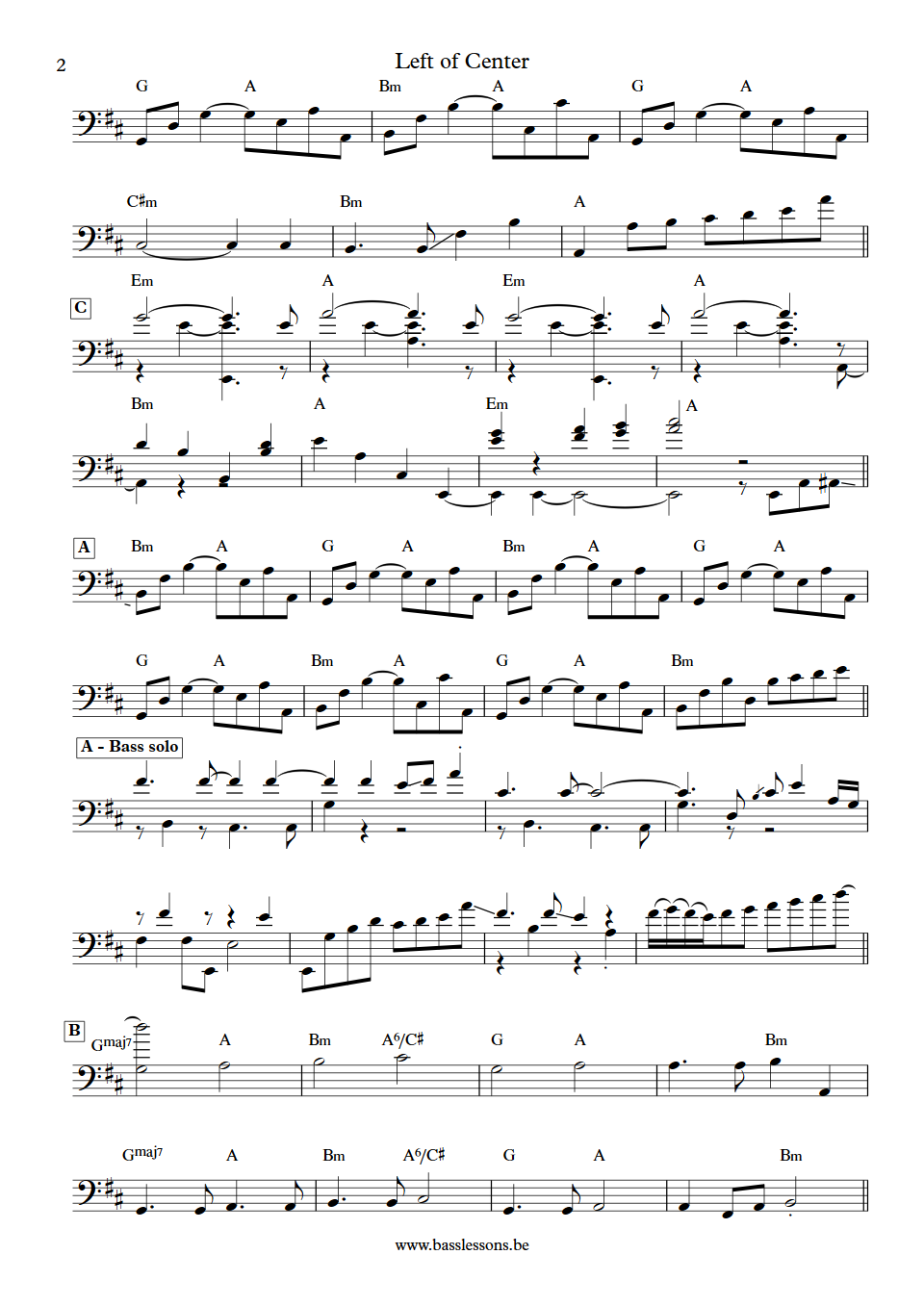 Suzanne Vega - Left of Center - Bass notation