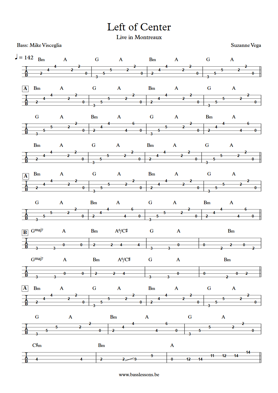 Suzanne Vega - Left of Center Mike Visceglia bass tab