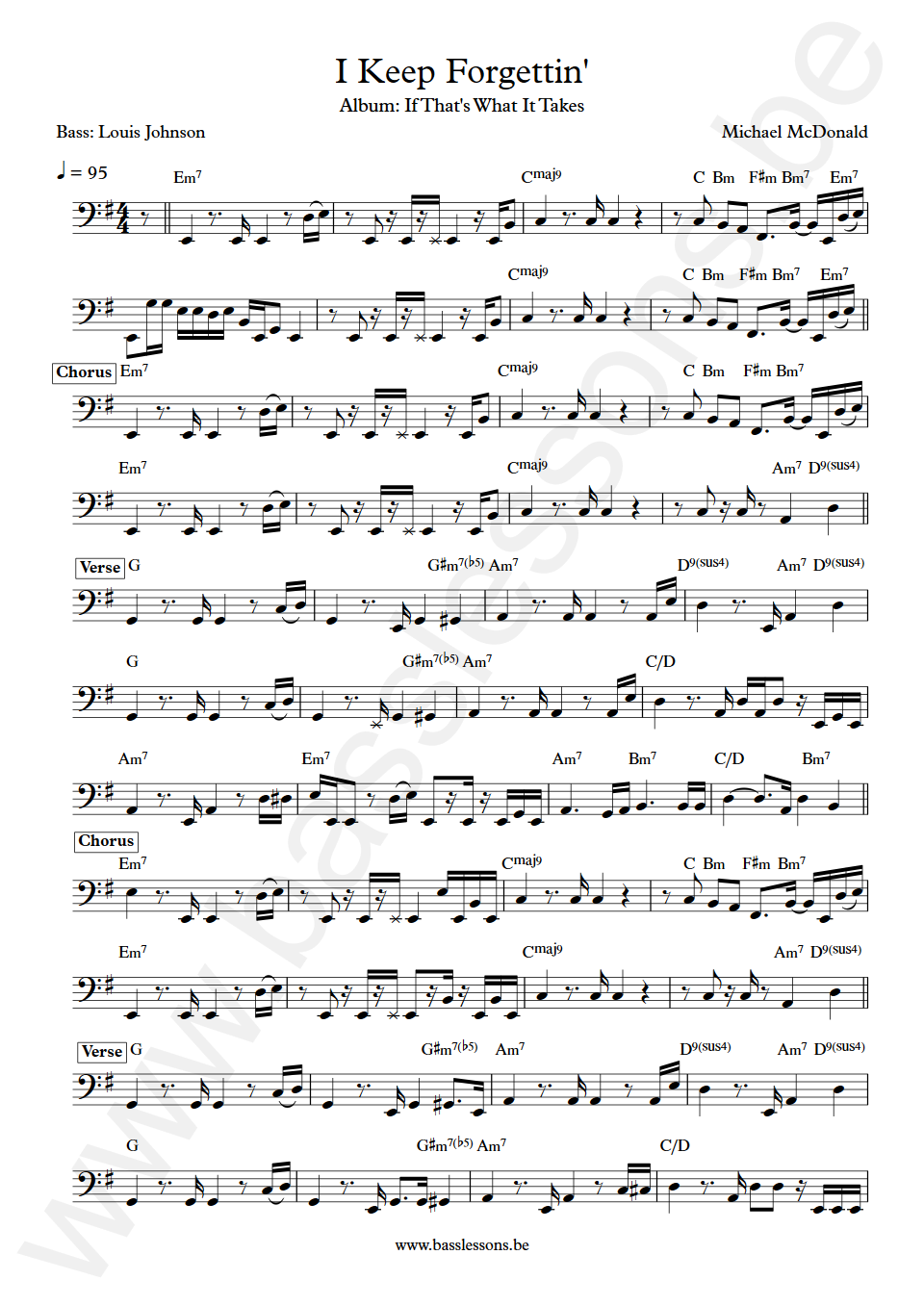 Michael McDonald I Keep Forgettin' Louis Johnson Bass Transcription