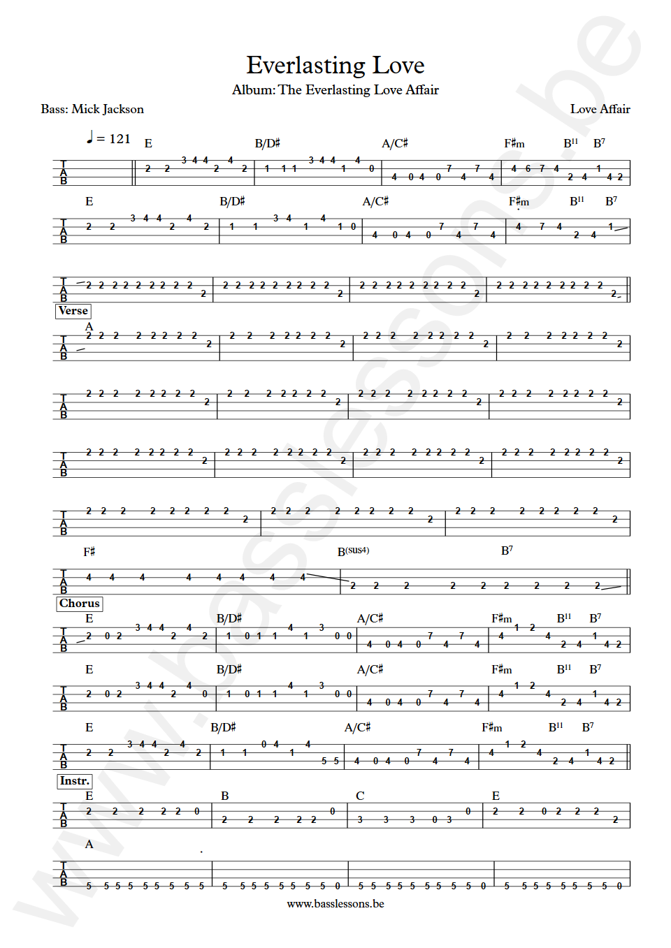 Love affair Everlasting Love Mick Jackson Bass Tab
