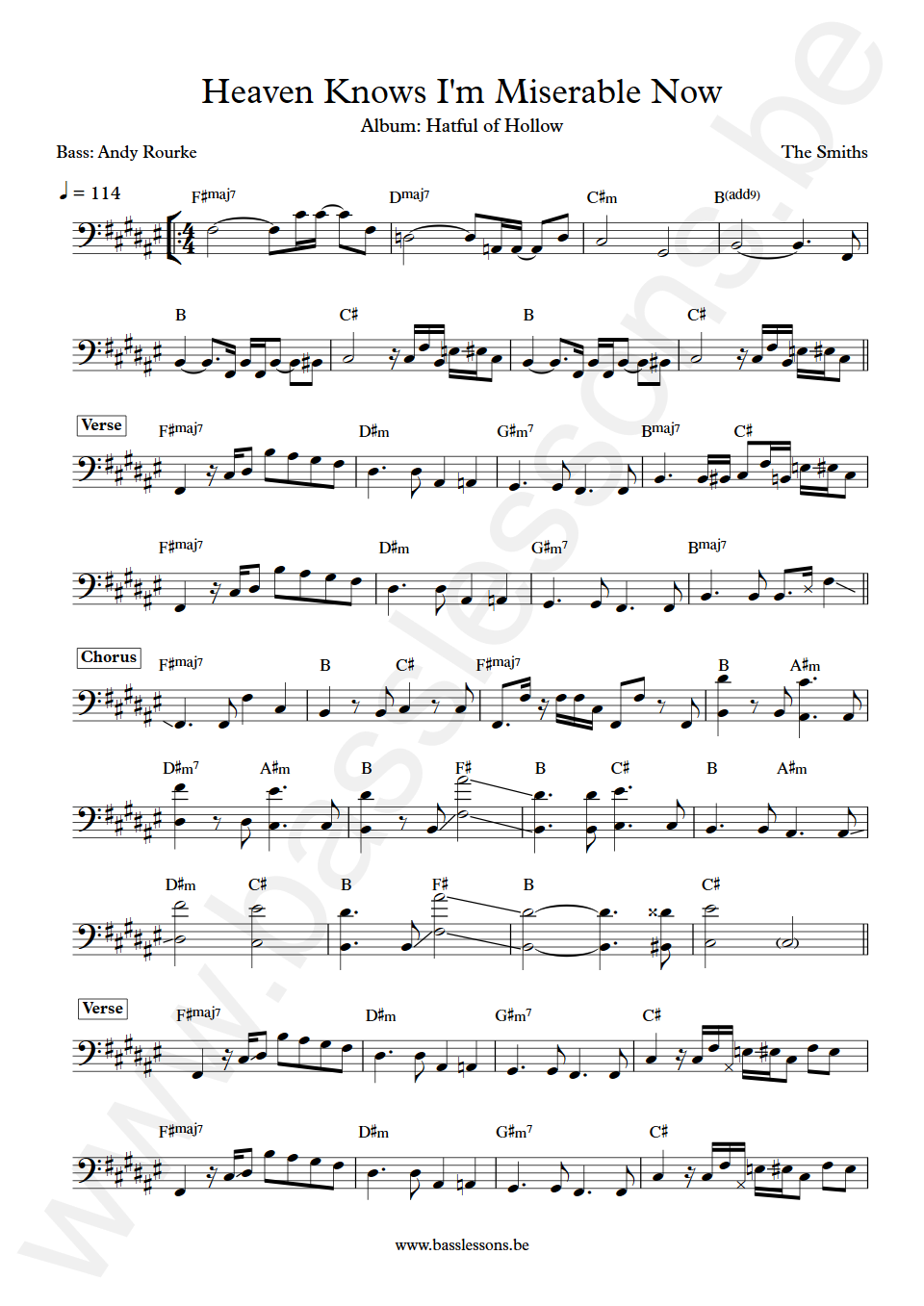 The Smiths Heaven Knows I'm Miserable Now Andy Rourke Bass Transcription