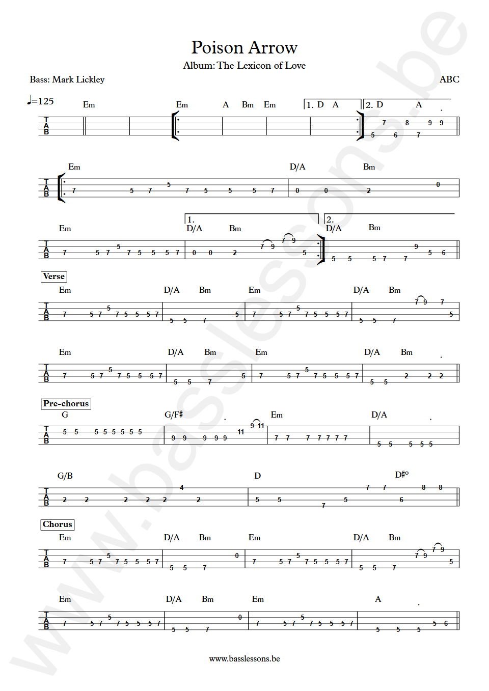 ABC Poison Arrow Mark Lickley Bass Tab