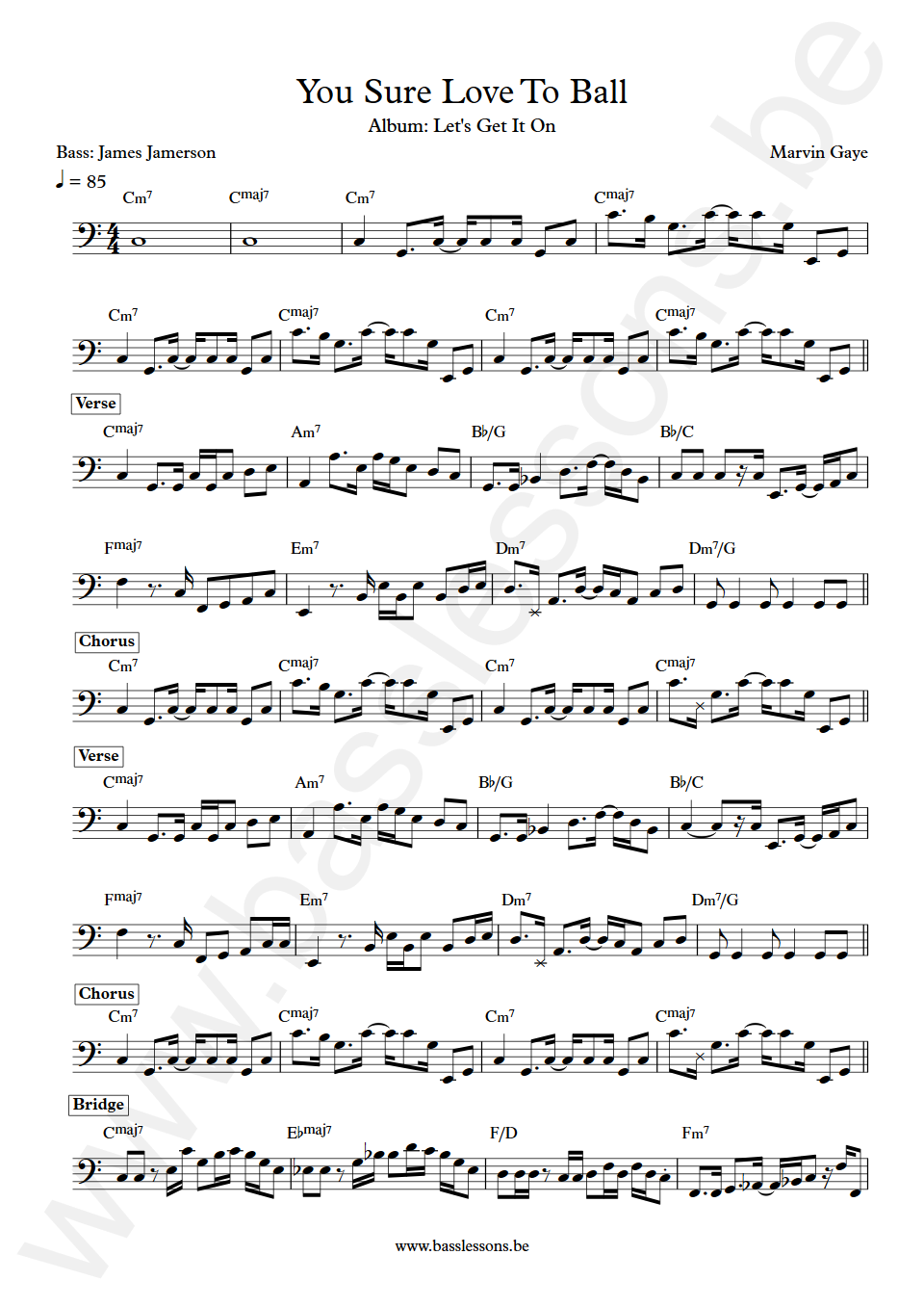 Marvin Gaye You Sure Love To Ball James Jamerson Bass Transcription