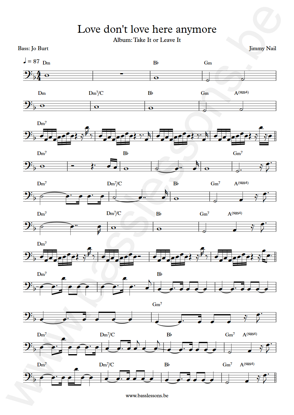 Jimmy Nail Love don't live here anymore Jo Burt Bass Transcription