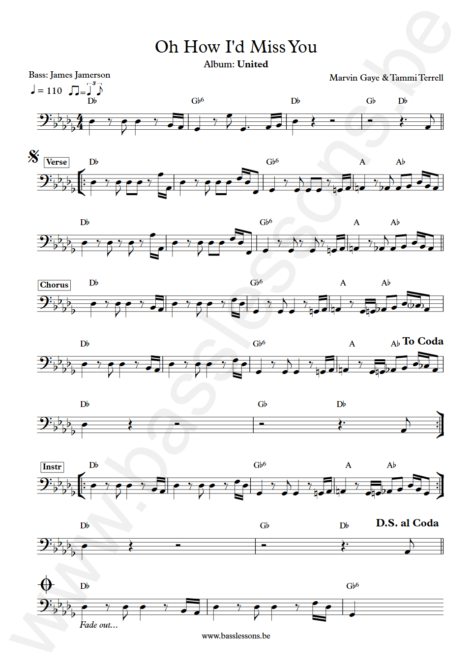 Marvin Gaye and Tammi Terrell Oh How Id Miss You James Jamerson Bass Transcription