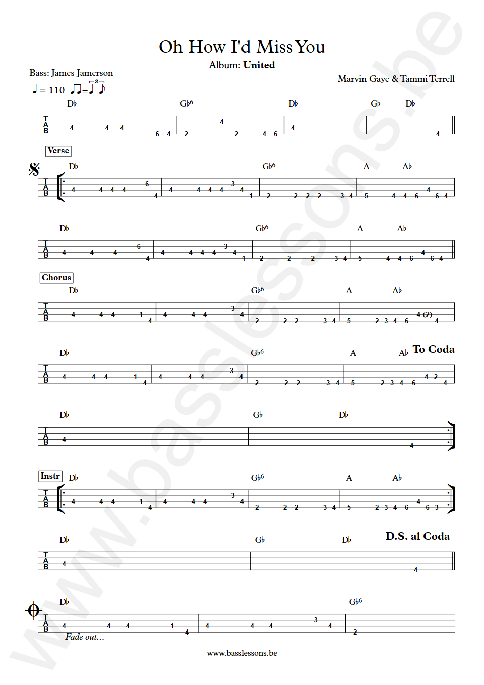 Marvin Gaye and Tammi Terrell Oh How Id Miss You James Jamerson Bass Tab