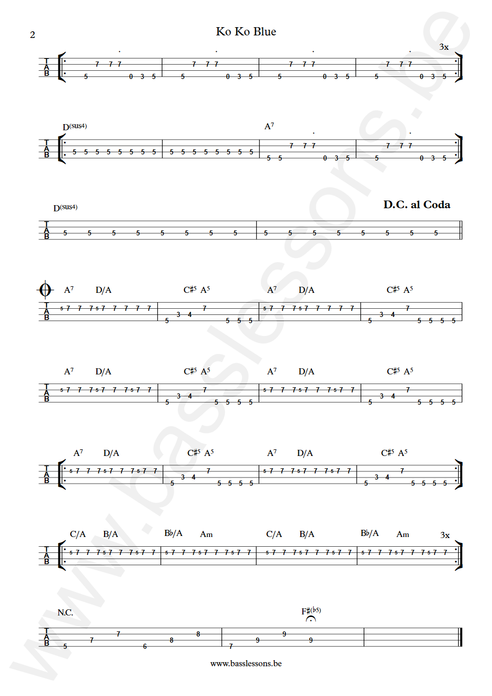 ZZ Top Ko Ko Blue Dusty Hill Bass Tab part 2