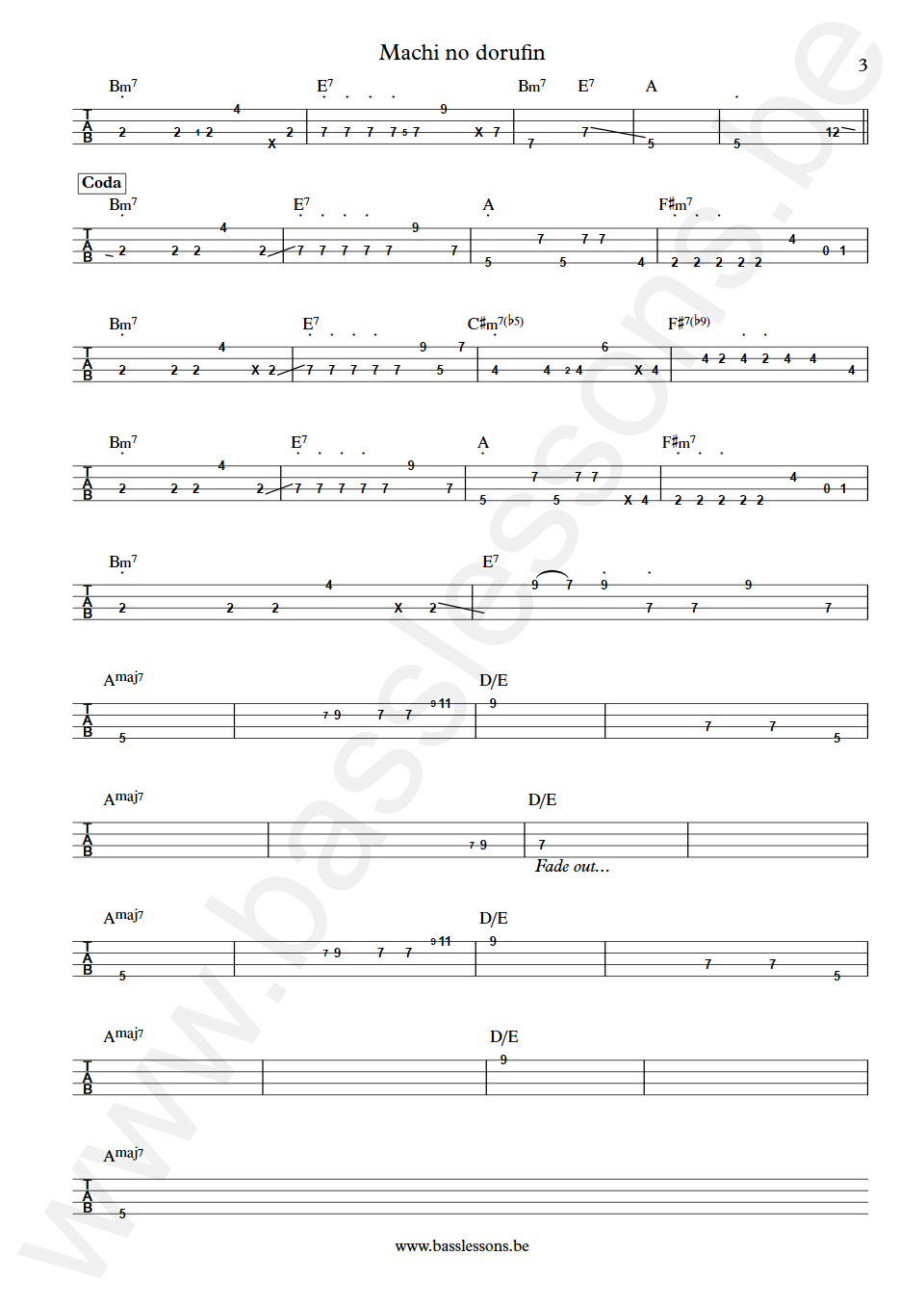 Kingo Hamada Machi no dorufin Shigeru Matsumoto Bass Tab part 3