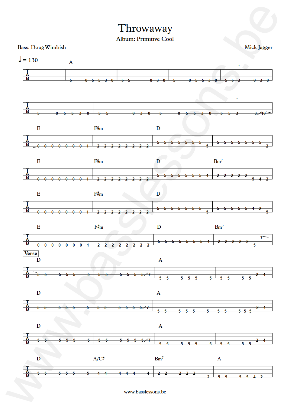 Mick Jagger Throwaway Doug Wimbish Bass Tab