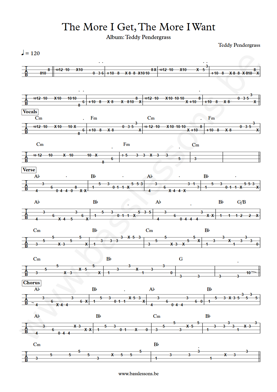 Teddy Pendergrass The More I Get, The More I Want Bass Tab