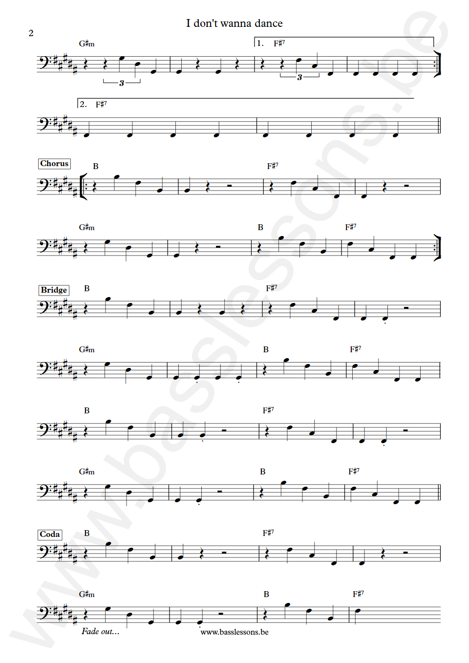 Eddy Grant I don't wanna dance Unknown Bass Transcription part 2