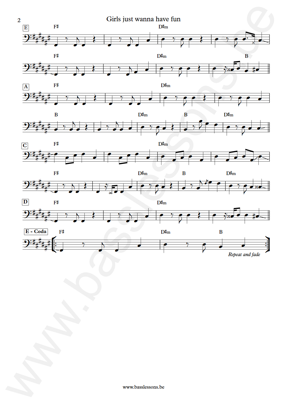 Cindy Lauper Girls just wanna have fun Eric Bazilian Bass Transcription part 2