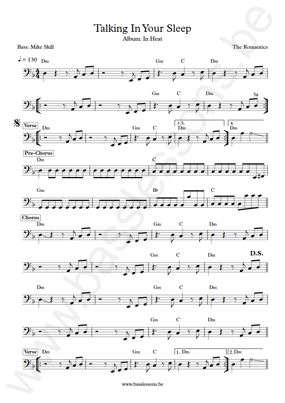 The Romantics Talking In Your Sleep Mike Skill Bass Transcription