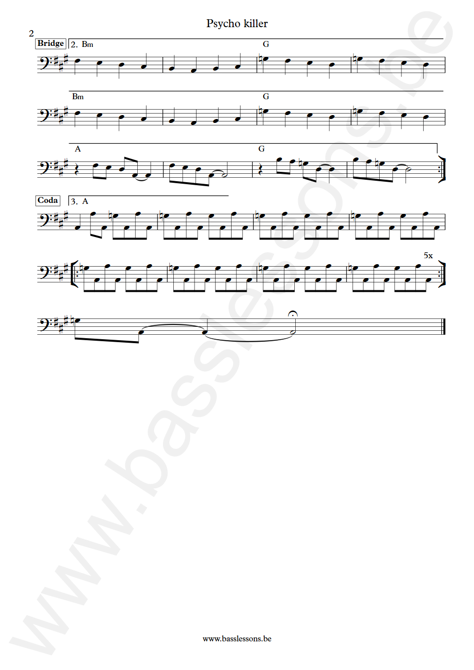 Talking Heads Psycho killer Tina Weymouth Bass Transcription part 2