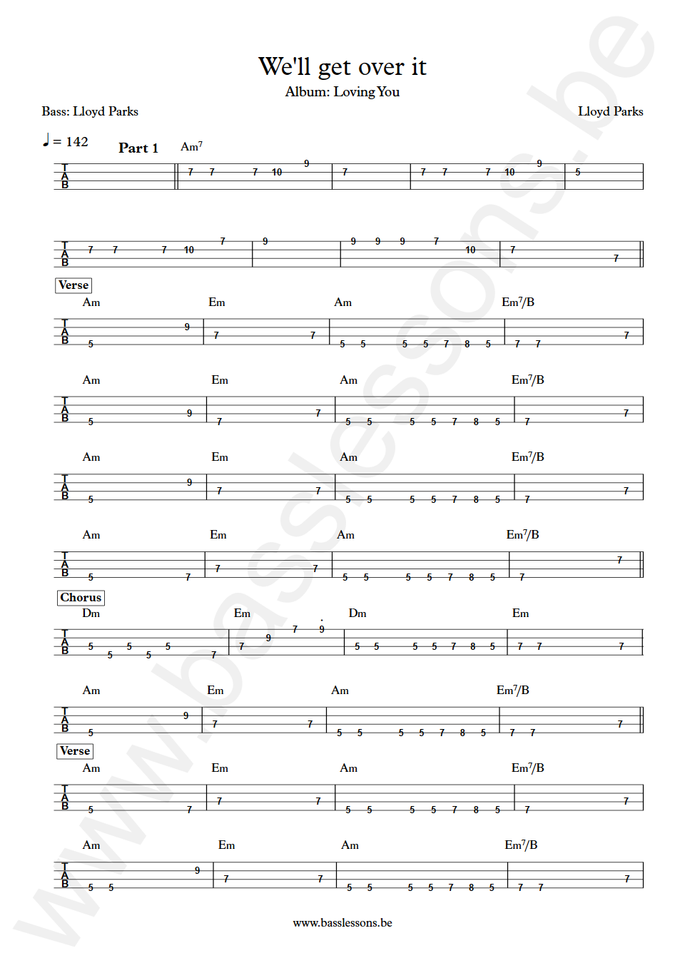 Lloyd Parks We'll get over it Lloyd Parks Bass Tab