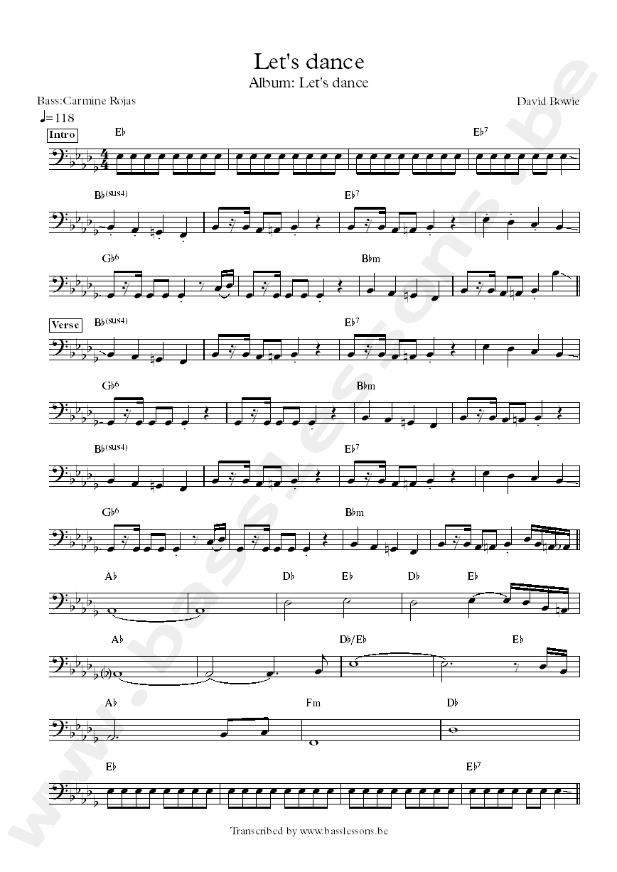 David Bowie - Let's Dance bass transcription