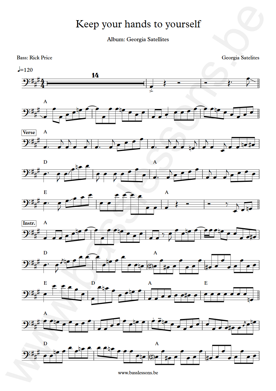 Georgia Satellites Keep Your Hands to Yourself Rick Price Bass Transcription