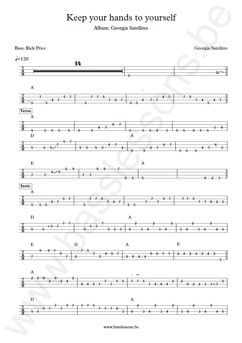 Georgia Satellites Keep Your Hands to Yourself Rick Price Bass Tab