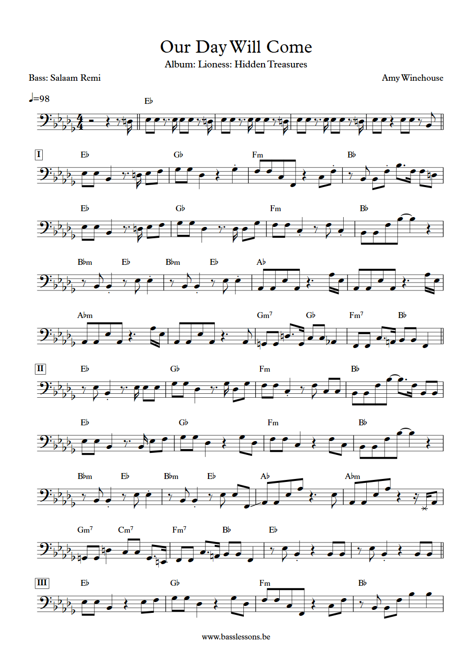 Amy Winehouse Our Day Will Come Salaam Remi Bass Transcription