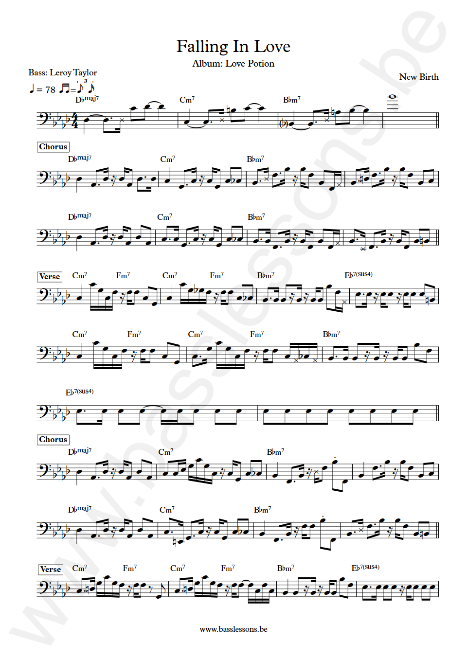 New Birth Falling In Love Leroy Taylor Bass Transcription