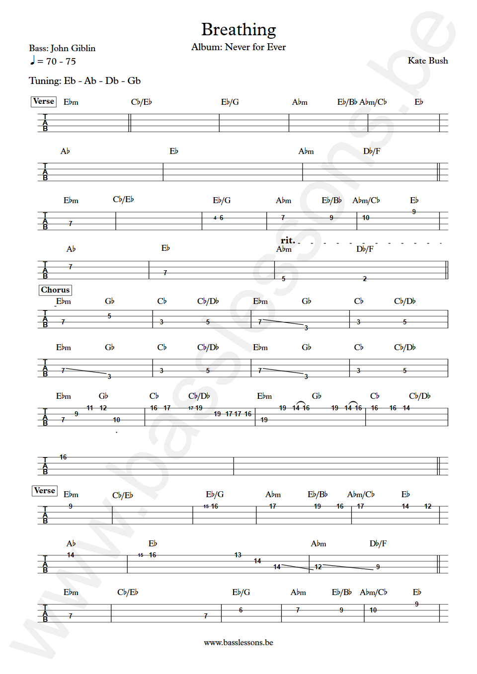 Kate Bush Breathing John Giblin Bass Tab
