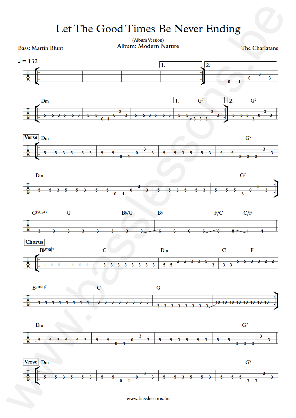 The Charlatans Let The Good Times Be Never Ending Martin Blunt Bass Tab