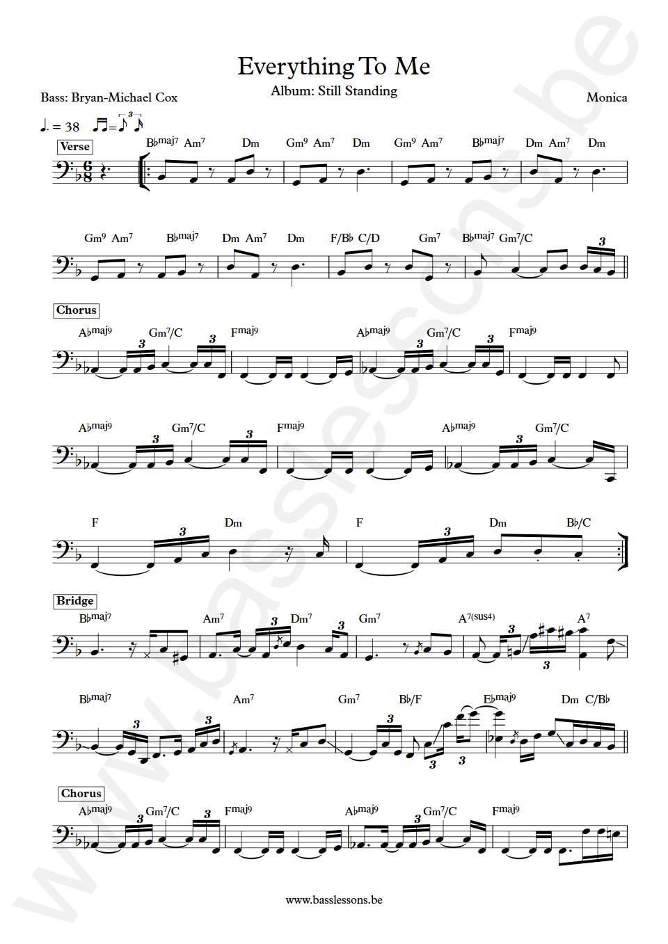 Monica Everything To Me Bryan-Michael Cox Bass Transcription