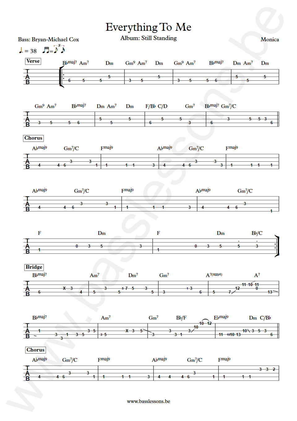 Monica Everything To Me Bryan-Michael Cox Bass Tab