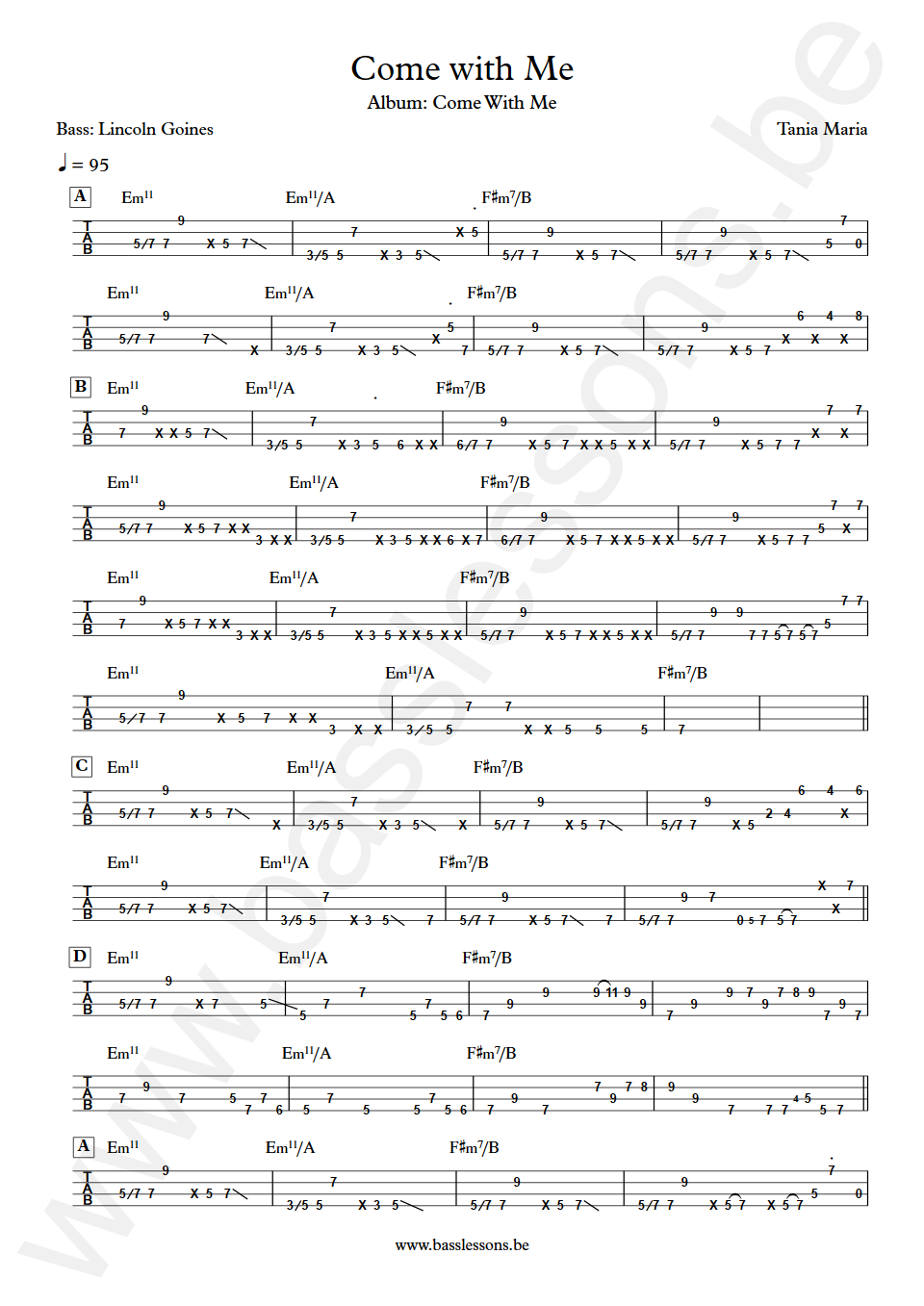 Tania Maria Come with Me Lincoln Goines Bass Tab