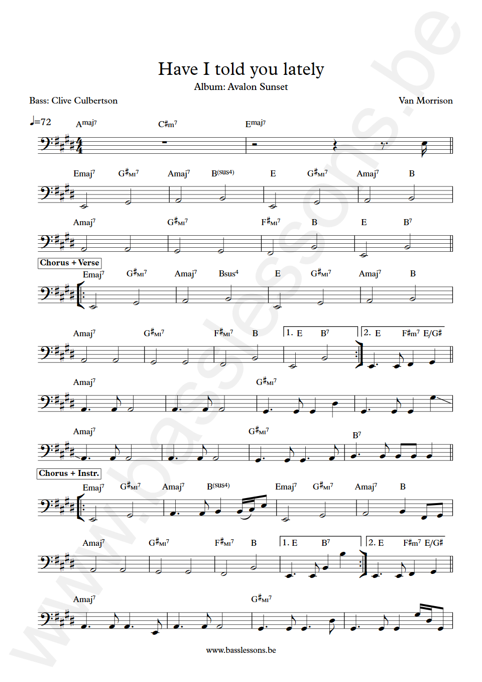 Van Morrison Have I Told You Lately Clive Culbertson Bass Transcription