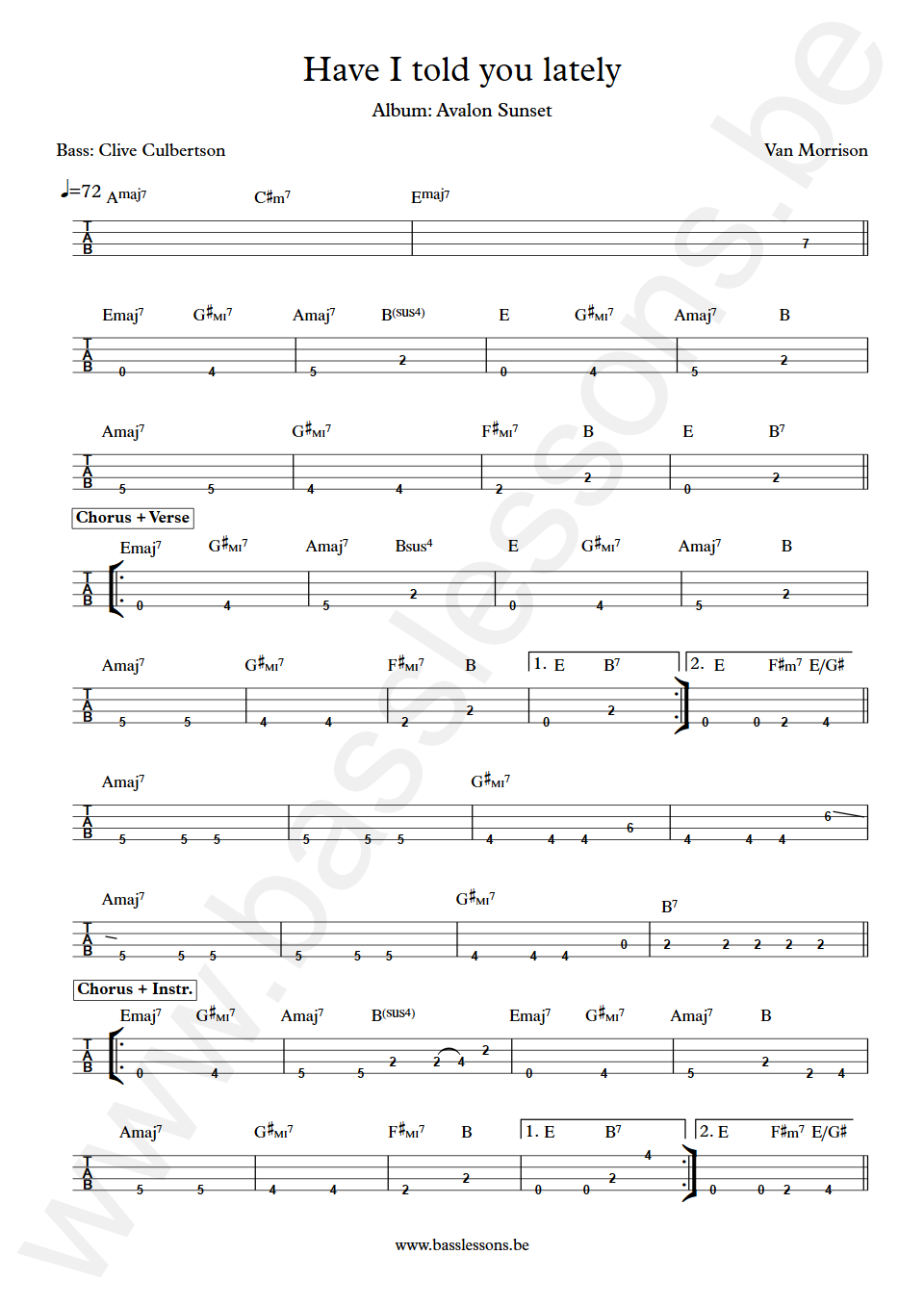 Van Morrison Have I Told You Lately Clive Culbertson Bass Tab