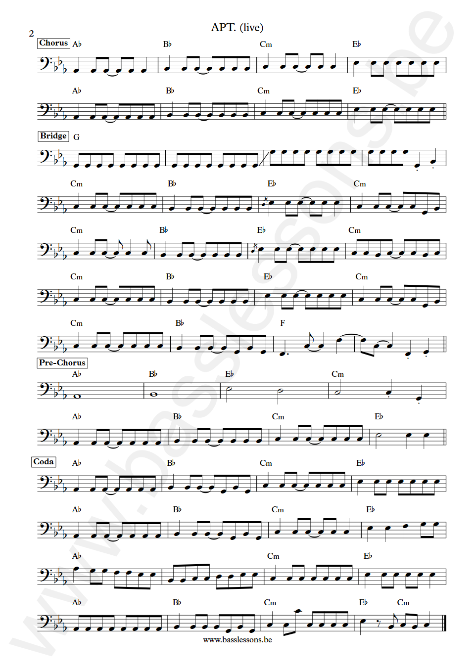 Rosé & Bruno Mars  APT. (live) Unknown Bass Transcription part 2