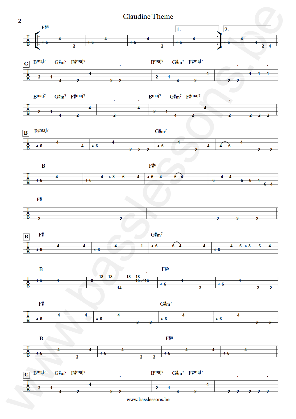 Gladys Knight and The Pips Claudine Theme Joseph Lucky Scott Bass Tab part 2