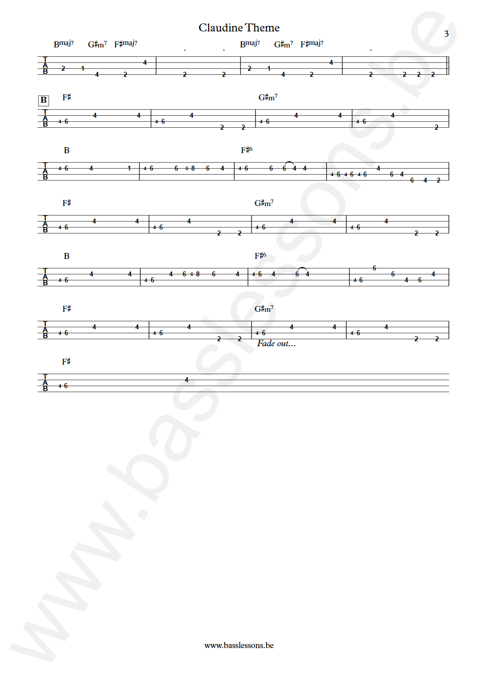 Gladys Knight and The Pips Claudine Theme Joseph Lucky Scott Bass Tab part 3