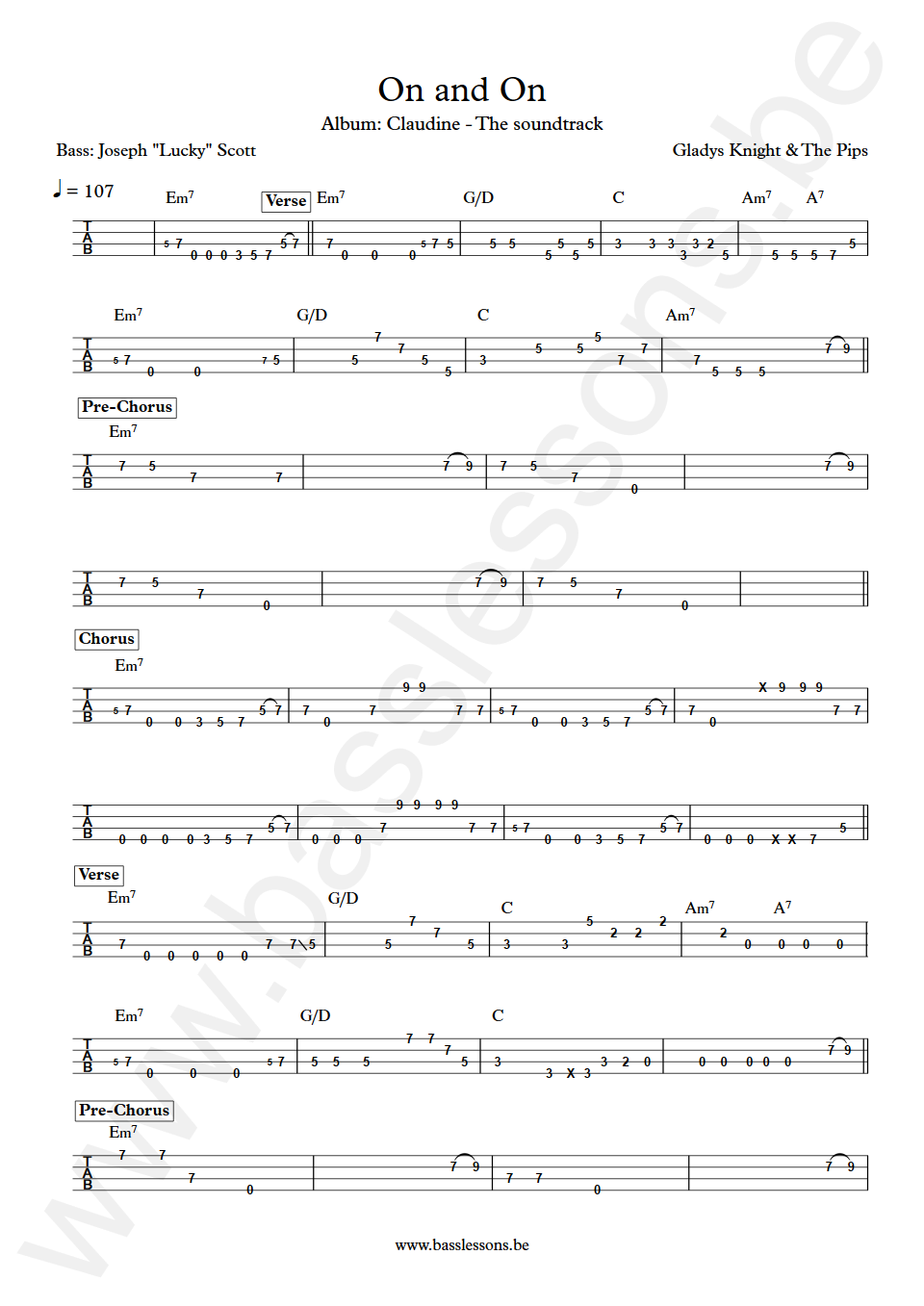 Gladys Knight and The Pips On and on Joseph Lucky Scott Bass Tab