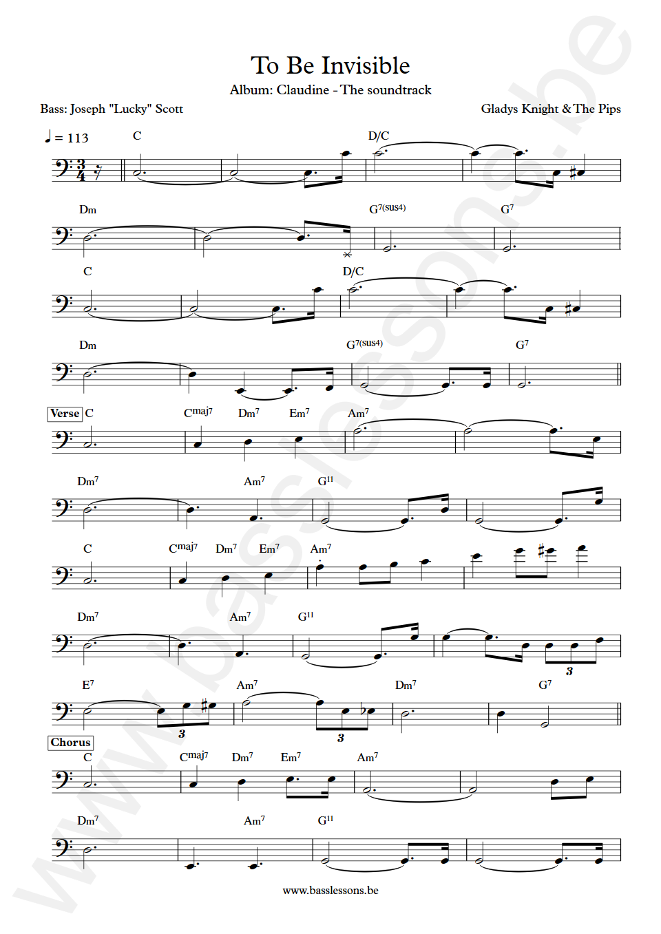 Gladys Knight and The Pips To Be Invisible Joseph Lucky Scott Bass Transcription