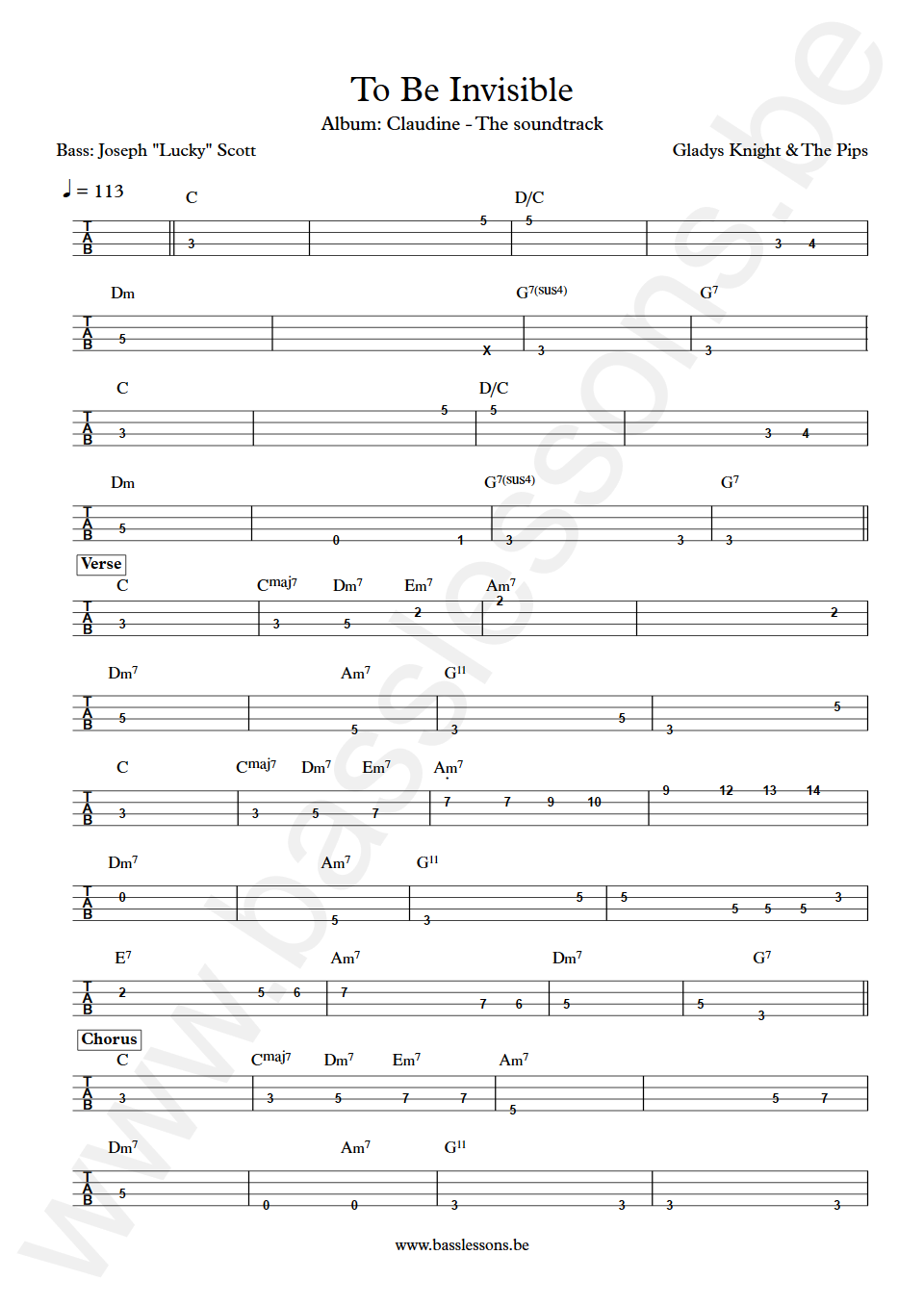 Gladys Knight and The Pips To Be Invisible Joseph Lucky Scott Bass Tab